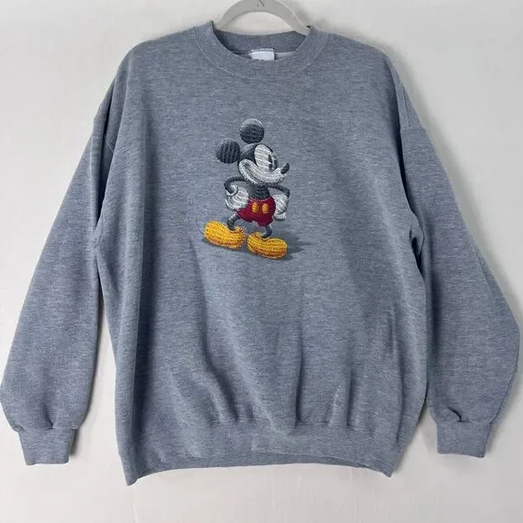 Vintage Disney Store Mickey Mouse Sweatshirt Womens XL Gray Crew Neck Soft Cozy - Picture 1 of 8